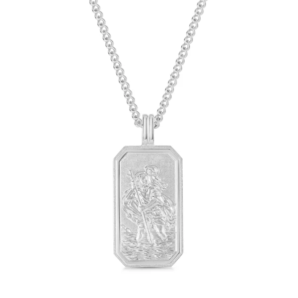 St Christopher Tall Rectangle Necklace - Silver