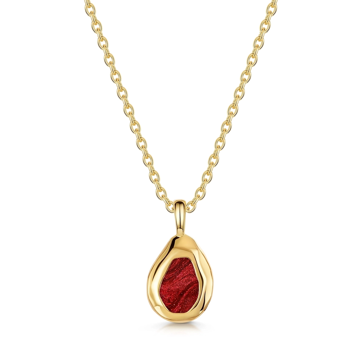 Small Organic Teardrop Ashes Resin Necklace - Gold