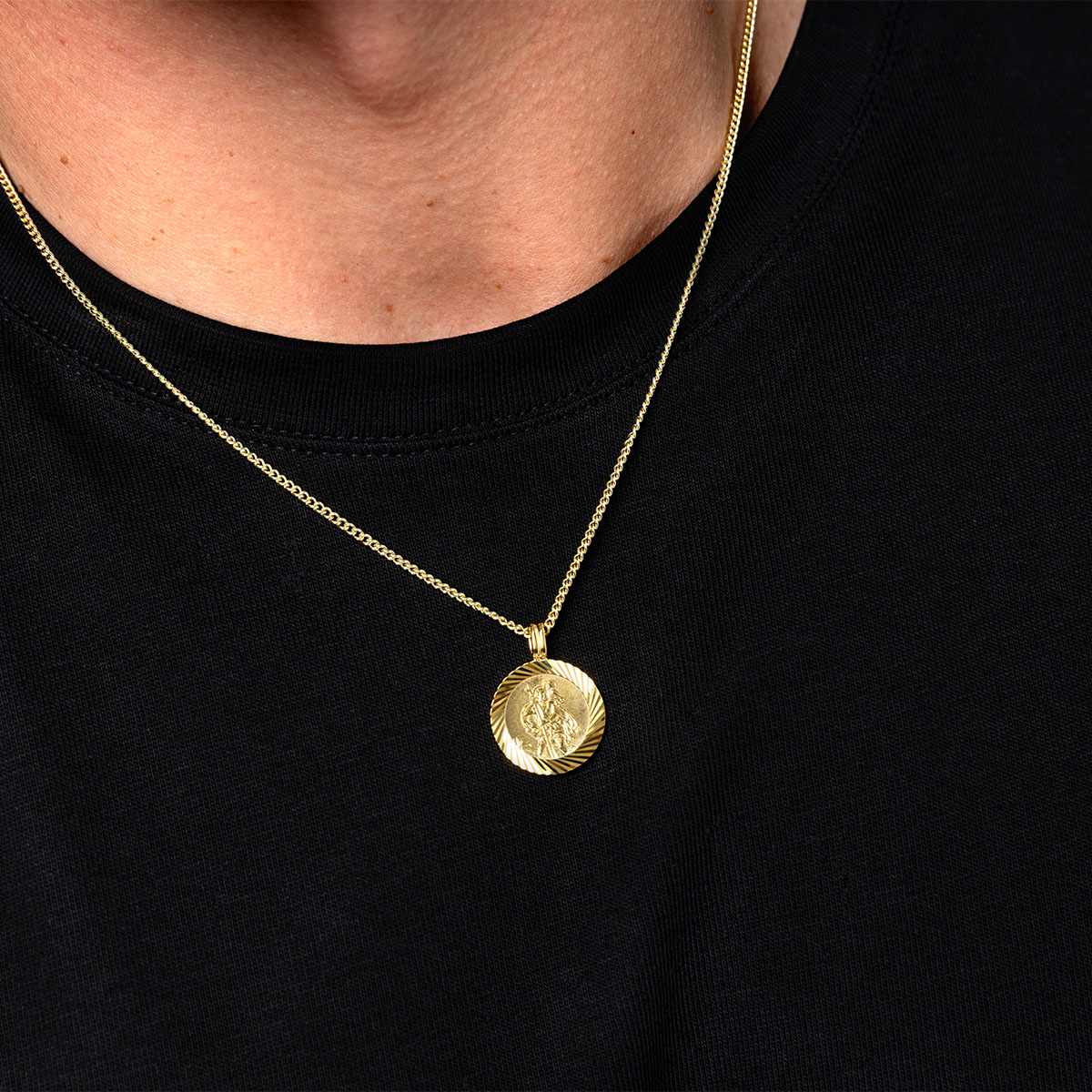 St Christopher Silver Necklace – Round Ridged-Edge