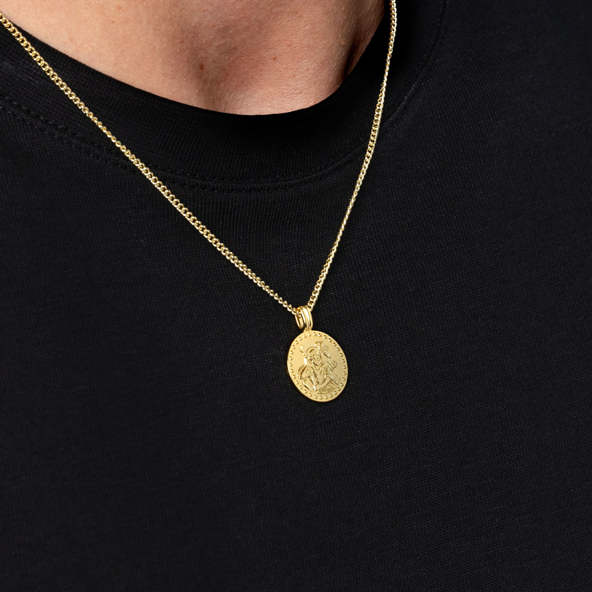 St Christopher Round Necklace with Dotted Beaded Border