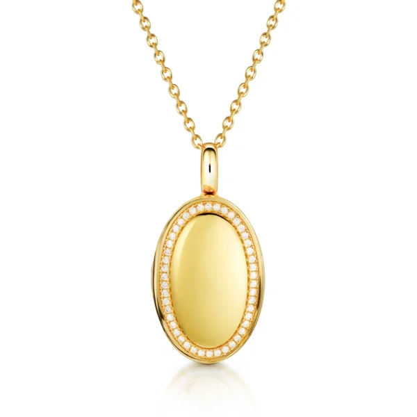 Oval Locket With Crystal Halo - Gold