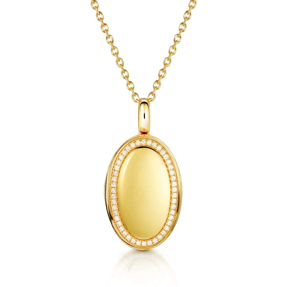 Oval Locket With Crystal Halo - Gold