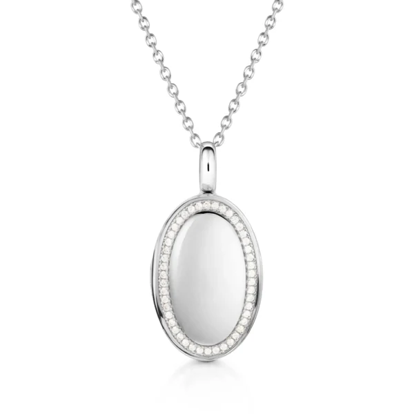 Oval Locket With Crystal Halo - Silver