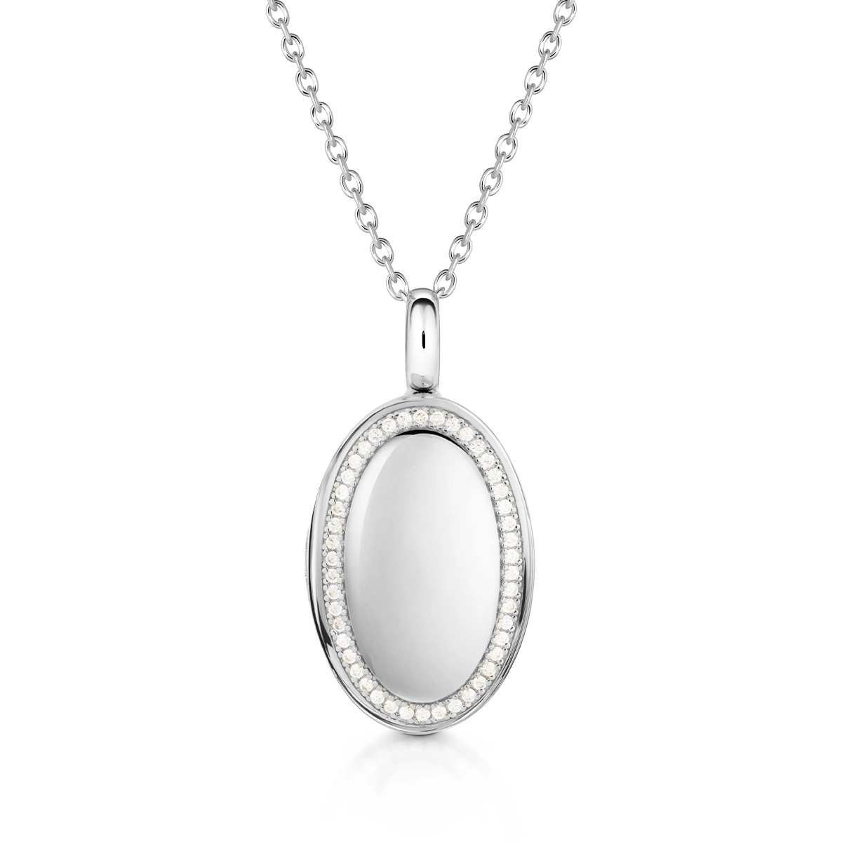 Oval Locket With Crystal Halo - Silver