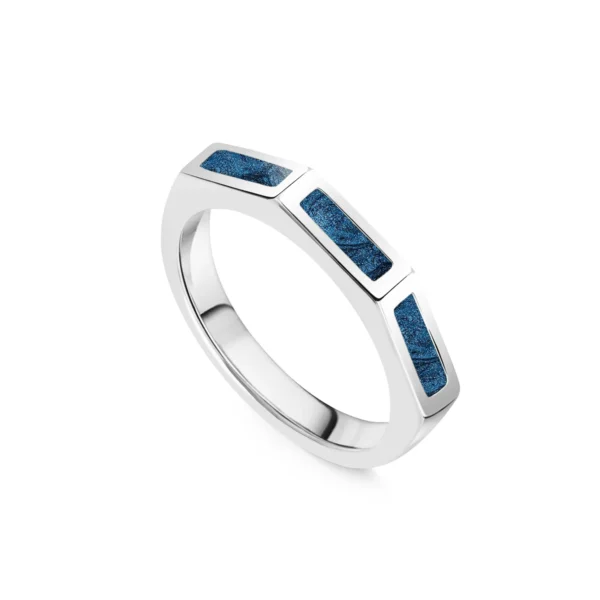 Geometric Triple Panel Ashes Resin Ring - Silver