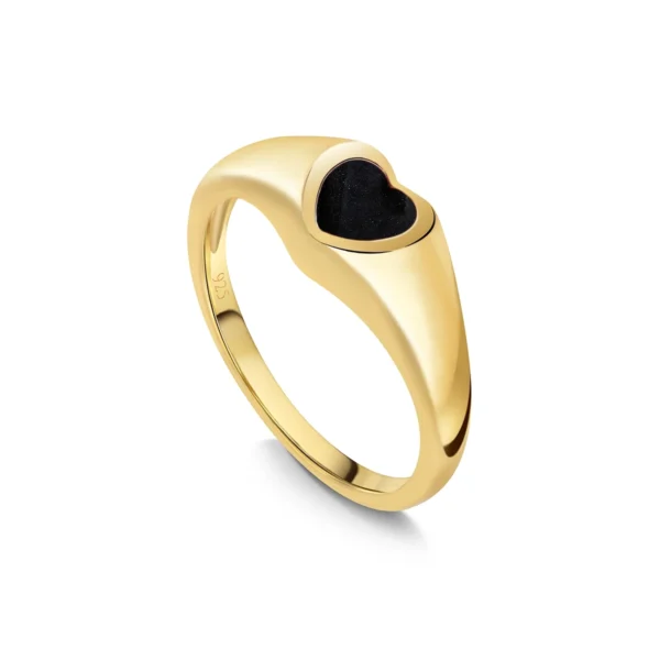 Tapered Signet-Style Heart Ashes Resin Ring - Gold