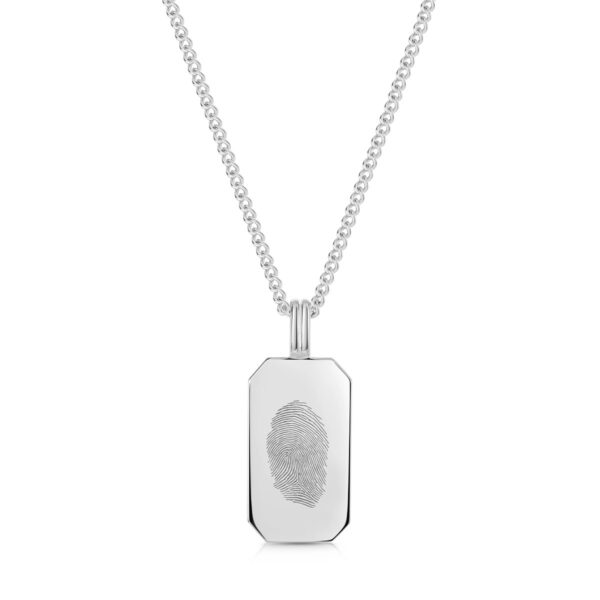 Fingerprint Octagonal Dog Tag Men’s Necklace – Silver