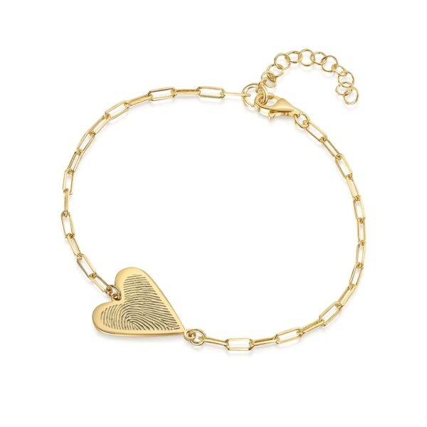 Fingerprint Personalised Heart Pendant on Paperclip Chain Bracelet - Gold
