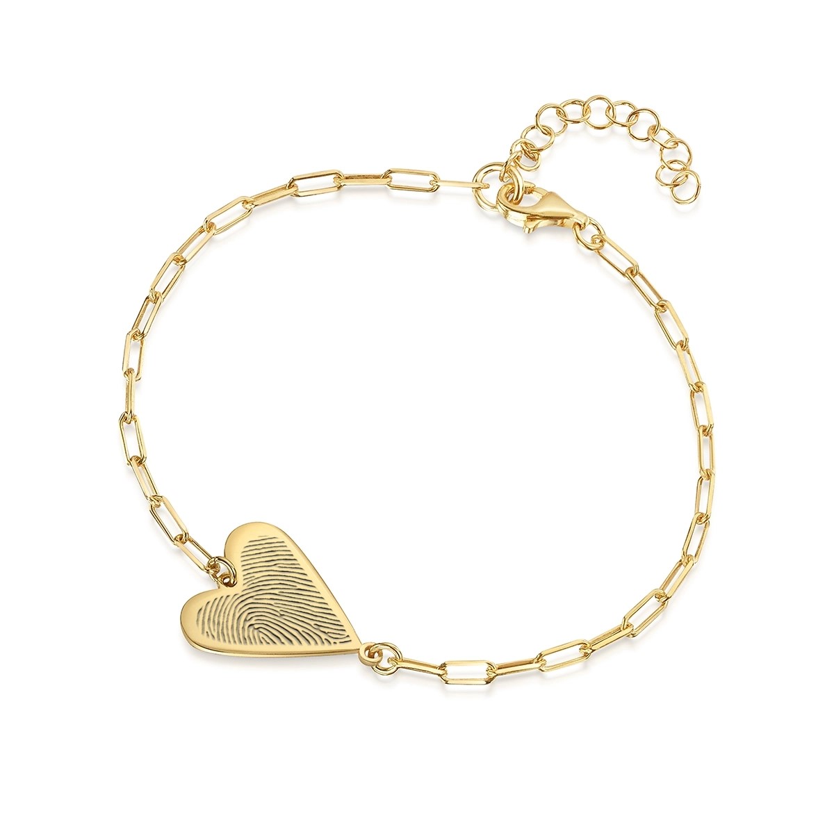 Fingerprint Personalised Heart Pendant on Paperclip Chain Bracelet - Gold