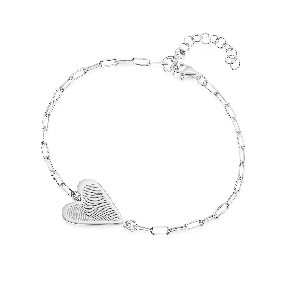 Fingerprint Personalised Heart Pendant on Paperclip Chain Bracelet - Silver