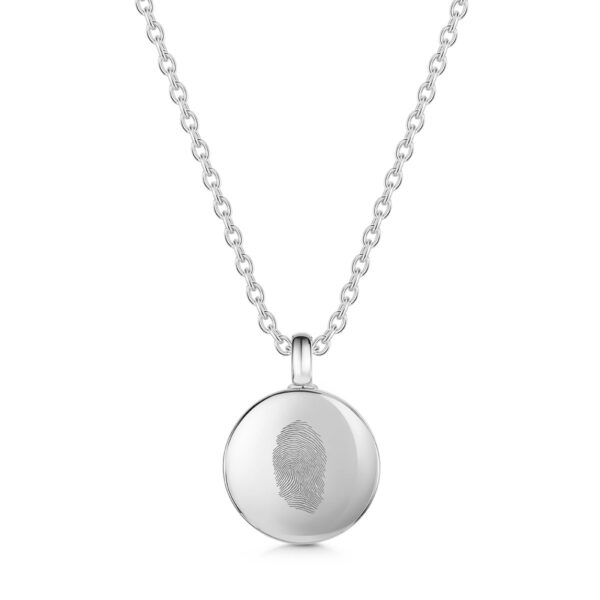 Fingerprint Small Round Ashes Urn Necklace - Silver