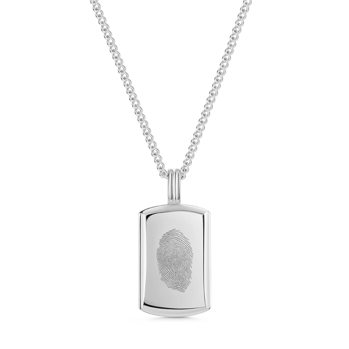 Fingerprint Wide Ingot Men's Necklace - Silver