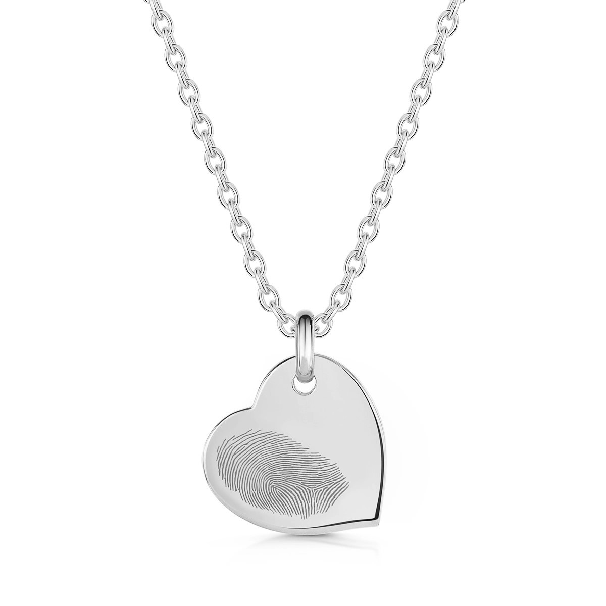 Fingerprint Drop Heart Personalised Necklace - Silver
