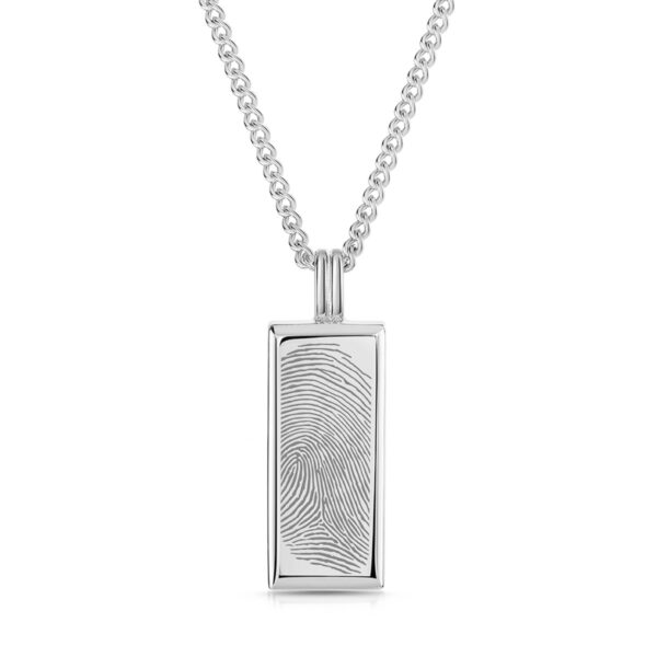 Men's Fingerprint Tall Ingot Urn Necklace - Silver