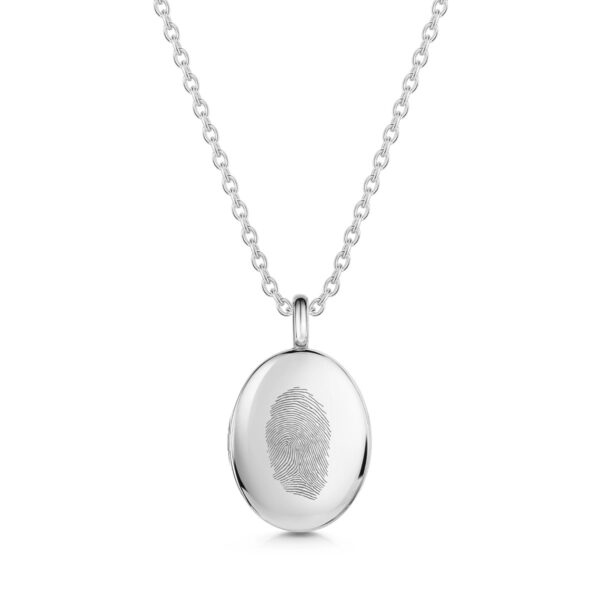 Fingerprint Oval Locket - Silver