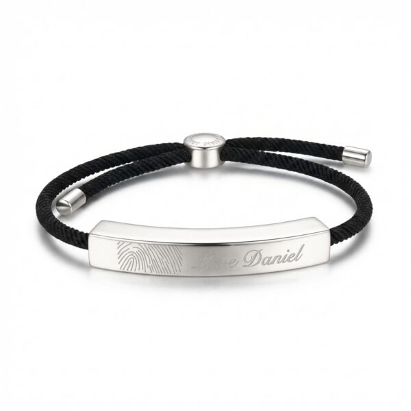 Chunky Fingerprint Bar Rope Bracelet - Silver