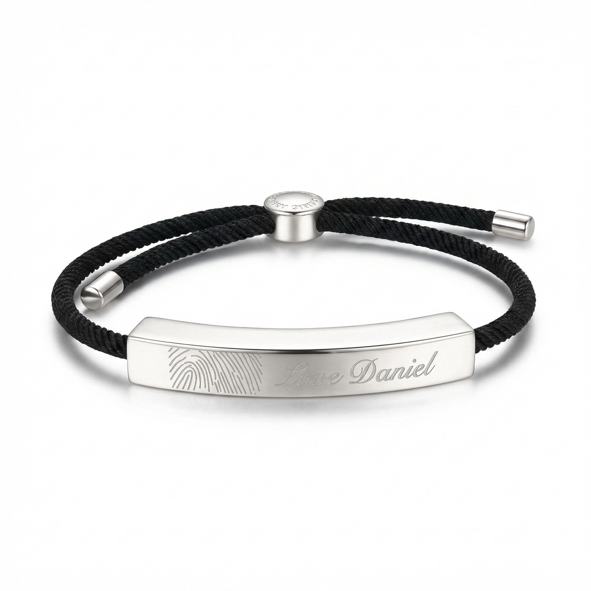Chunky Fingerprint Bar Rope Bracelet - Silver
