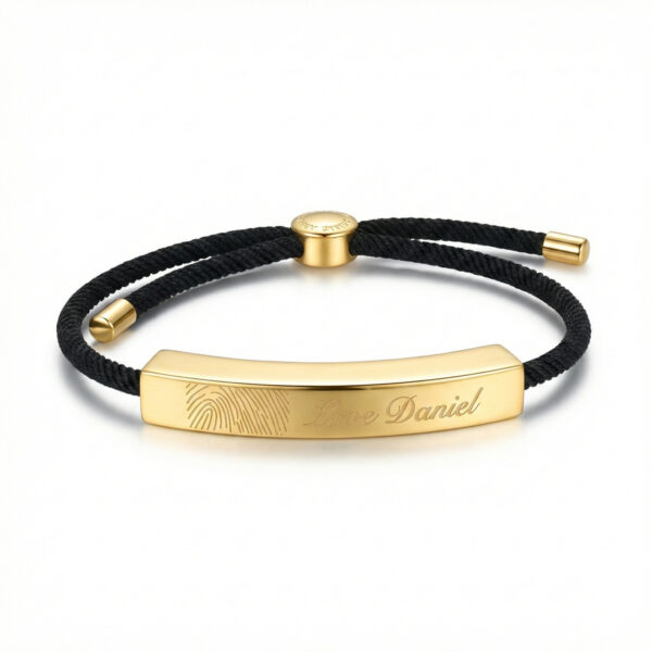 Chunky Fingerprint Bar Rope Bracelet - Gold