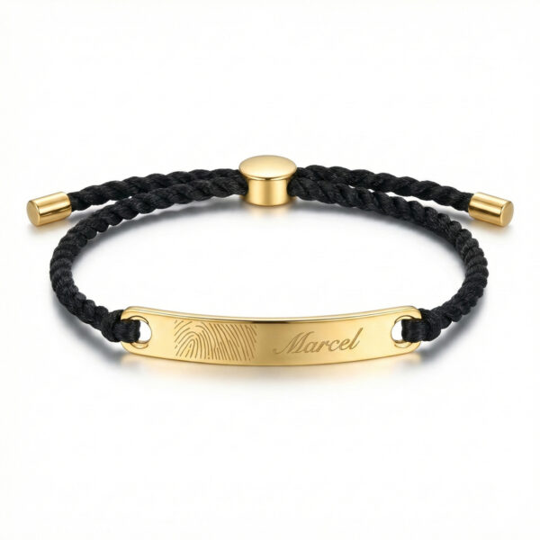 Fingerprint Name Plate Braided Bracelet - Gold