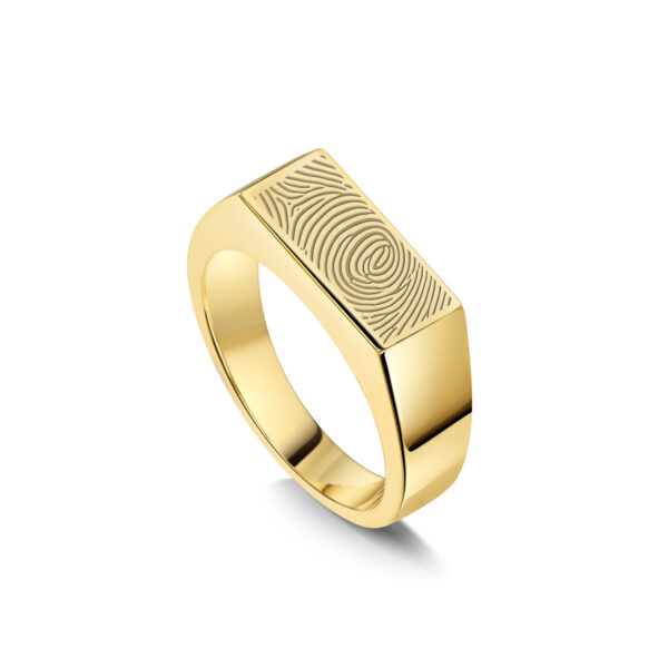 Slim Rectangular Fingerprint Signet Ring - Gold
