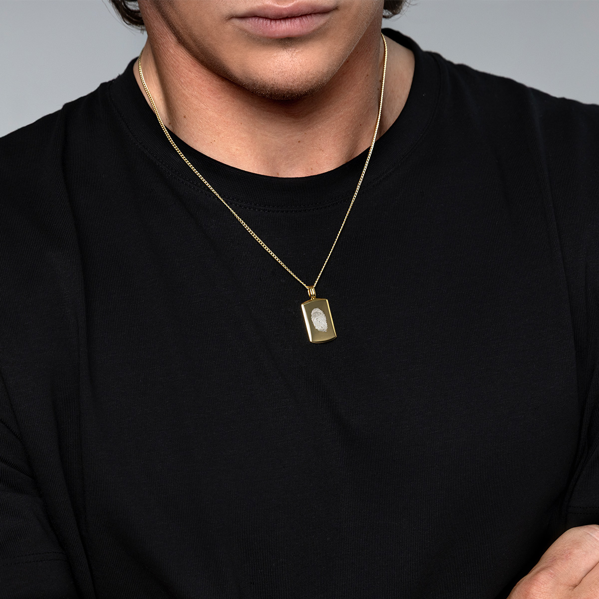 Fingerprint Wide Ingot Men's Necklace - Gold