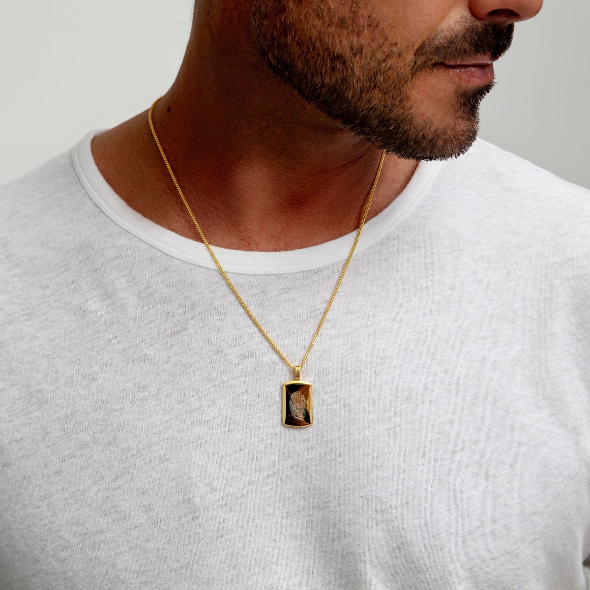 Fingerprint Wide Ingot Men's Necklace - Gold