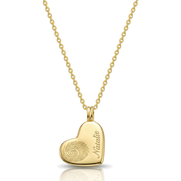 Name & Fingerprint Drop Heart Necklace - Gold