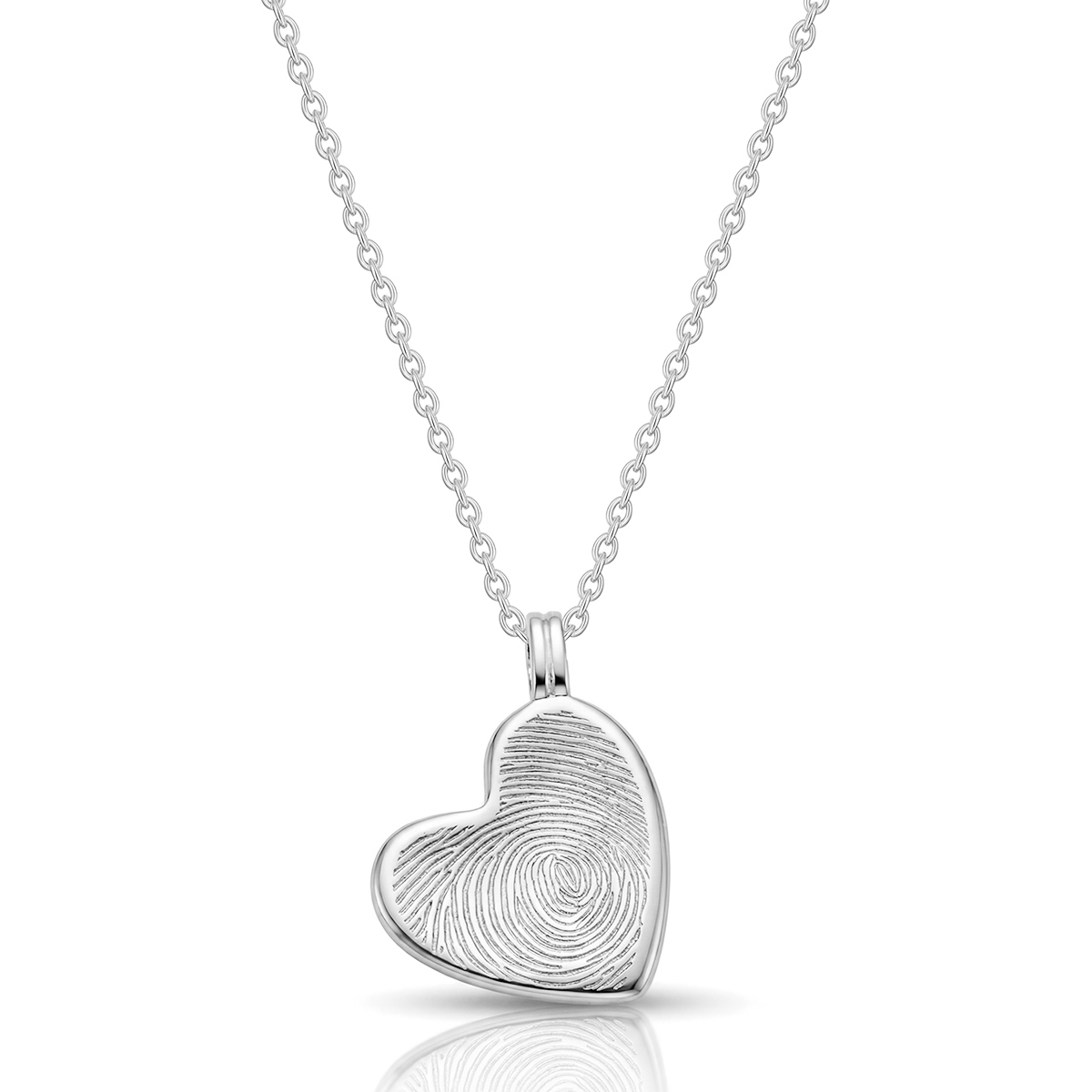 Drop Heart Fingerprint Necklace - Silver