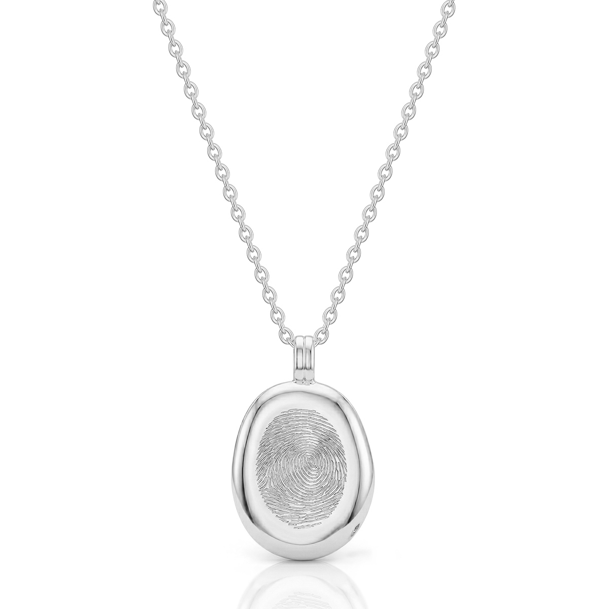 Large Organic Oval Fingerprint Necklace - Silver
