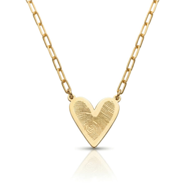 Fingerprint Heart Necklace with Paperclip Chain – Gold