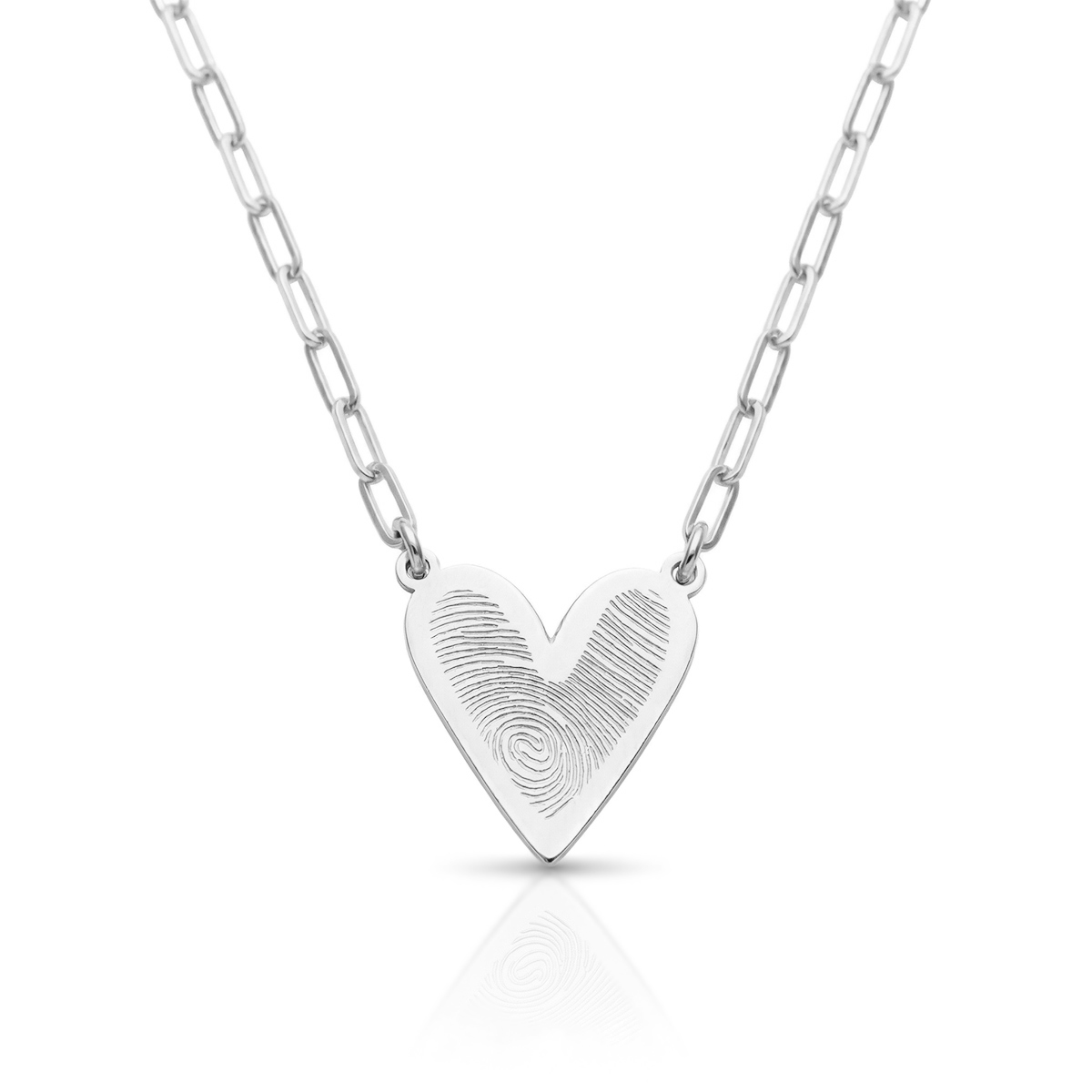 Fingerprint Heart Necklace with Paperclip Chain – Silver