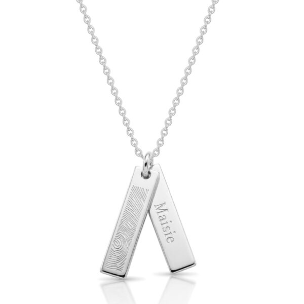 Fingerprint Twin Tag Name Necklace - Silver