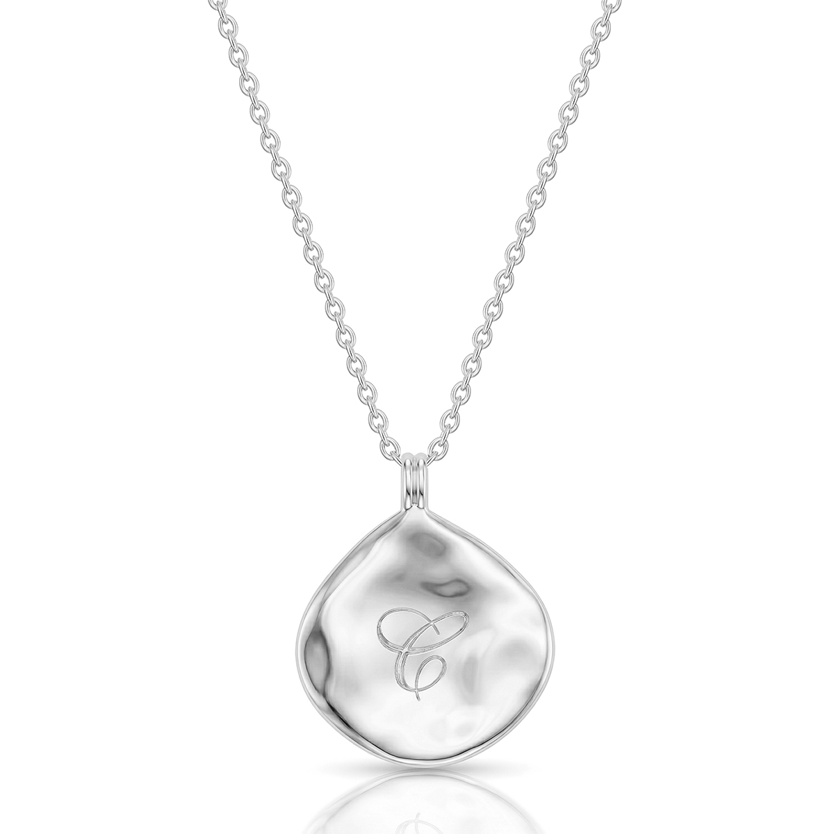 Large Organic Round Initial Necklace - Silver