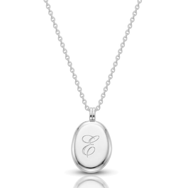Organic Oval Initial Necklace - Silver
