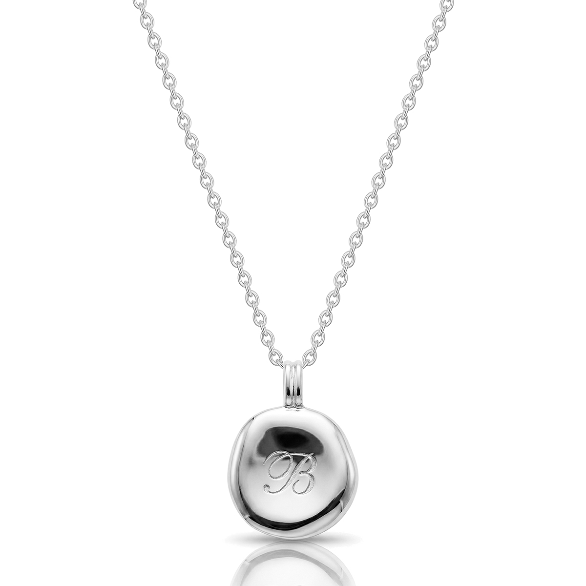 Small Organic Round Initial Necklace - Silver