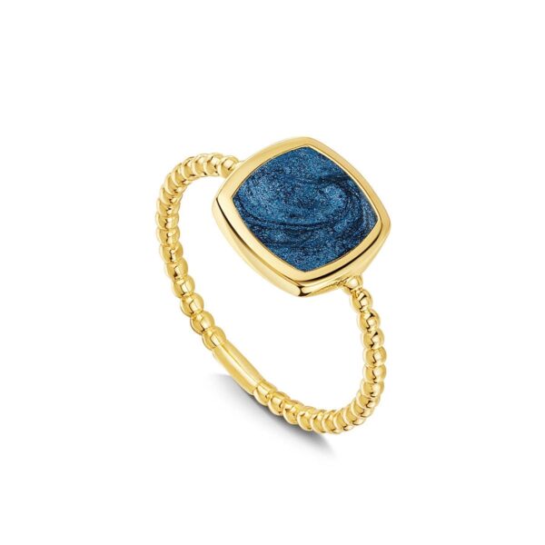 Rounded Square Ashes Resin Ring With Beaded Band - Solid 14k Gold