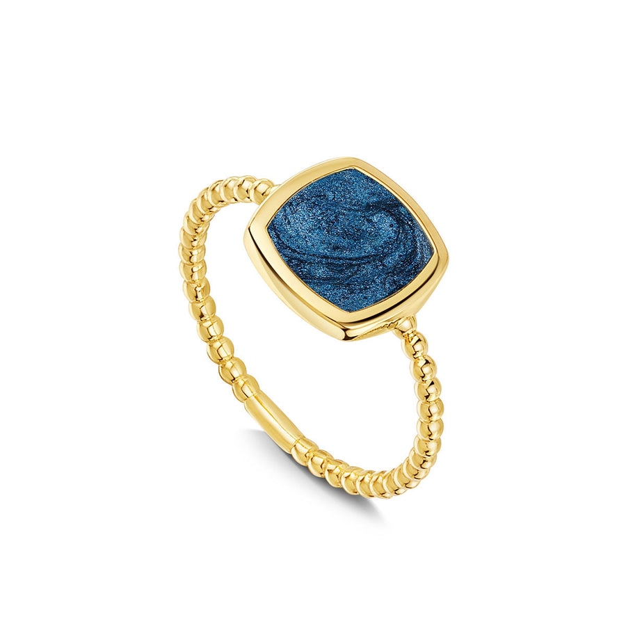 Rounded Square Ashes Resin Ring With Beaded Band - Solid 14k Gold