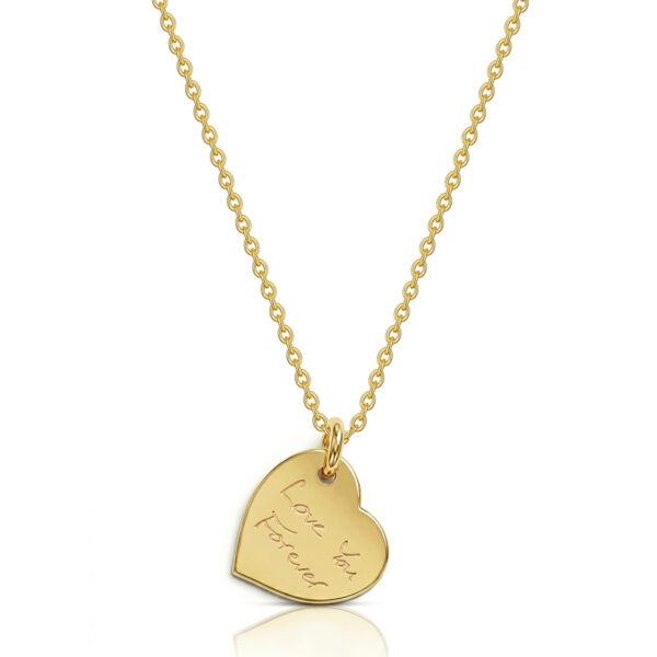 Drop Heart Handwriting Necklace - Gold