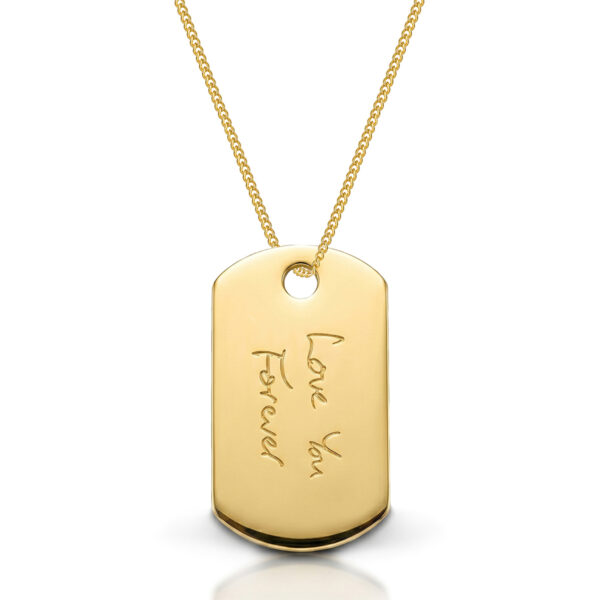 Men’s Handwriting Army Dog Tag Necklace – 18K Gold Plated Solid Gold
