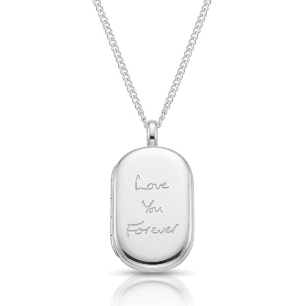 Men's Large Dog Tag Handwriting Locket - Silver