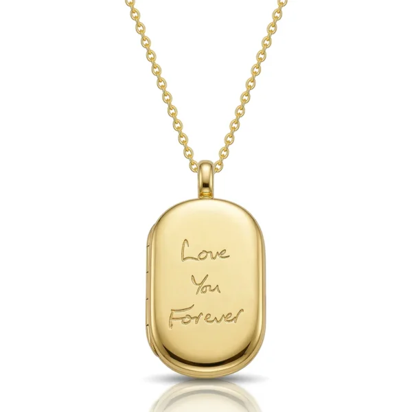 Men's Large Dog Tag Handwriting Locket - Gold