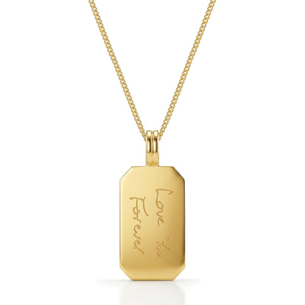 Octagonal Dog Tag Men’s Handwriting Necklace – 18K Gold Plated Solid Silver