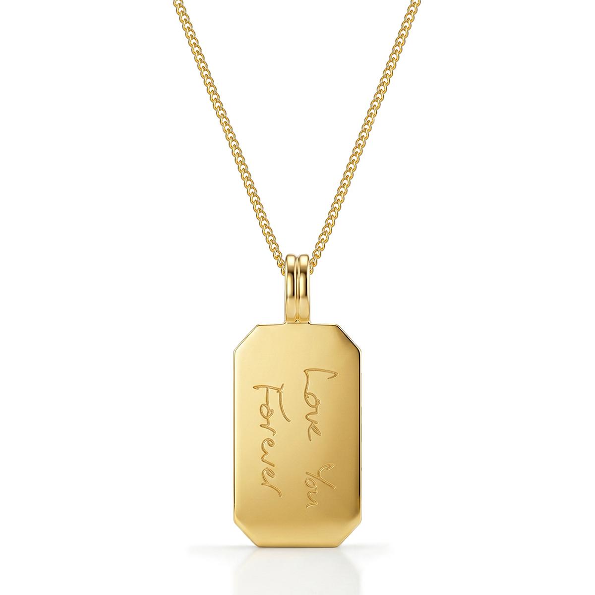 Octagonal Dog Tag Men’s Handwriting Necklace – 18K Gold Plated Solid Silver