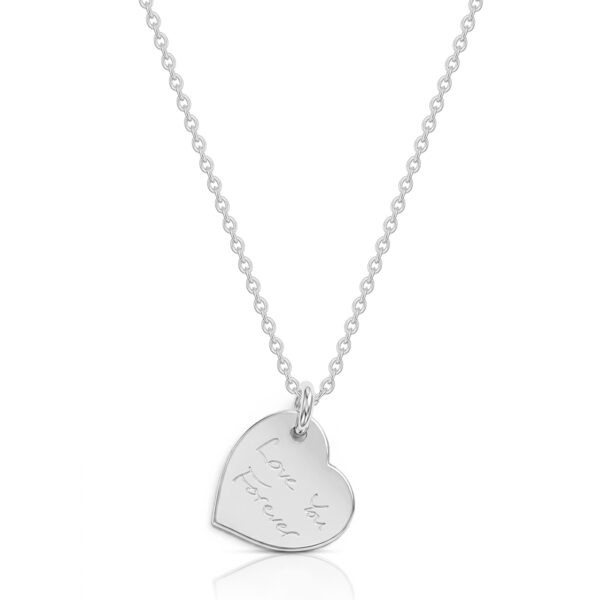 Drop Heart Handwriting Necklace - Silver