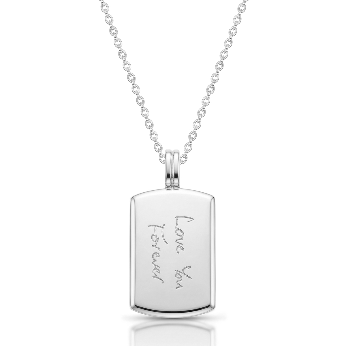 Wide Ingot Men's Handwriting Necklace - Silver
