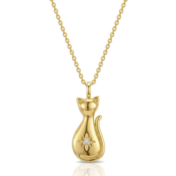 Cat Silhouette With Crystal Urn Necklace - Gold