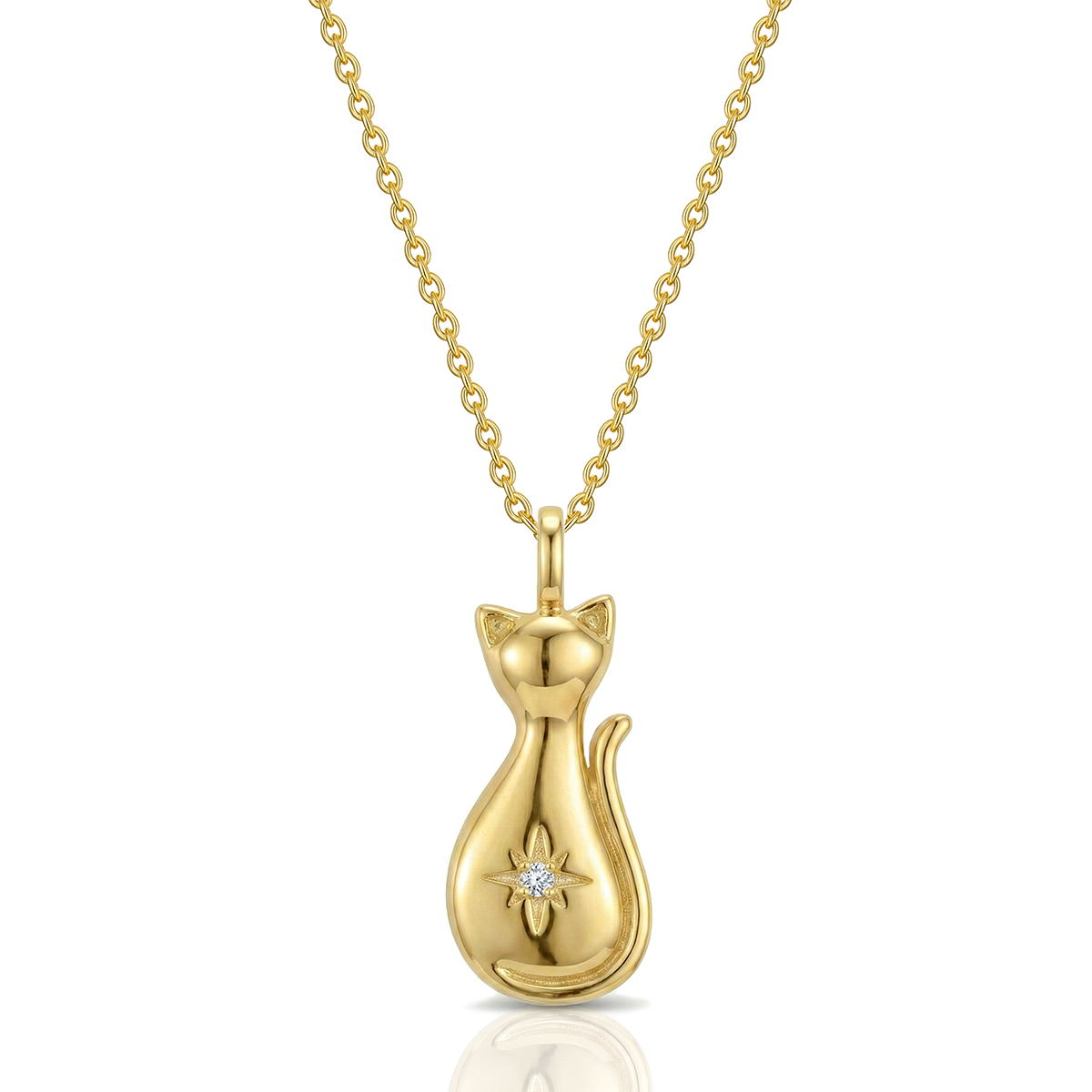 Cat Silhouette With Crystal Urn Necklace - Gold