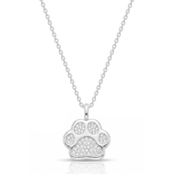 Crystal Dog Paw Silhouette Urn Necklace - Silver