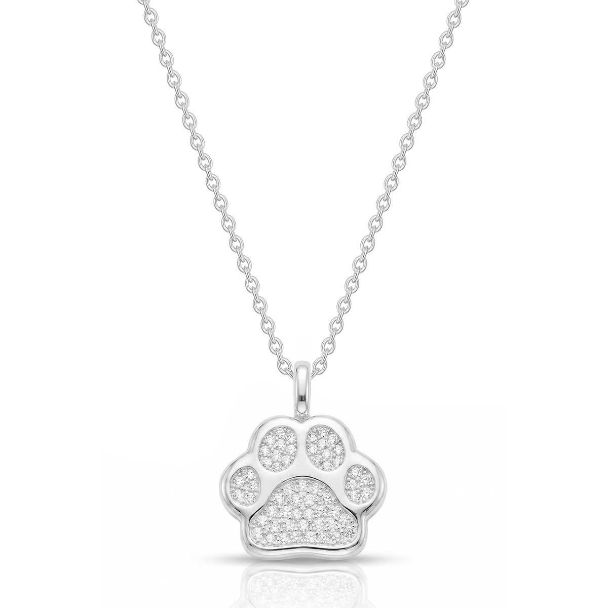 Crystal Dog Paw Silhouette Urn Necklace - Silver