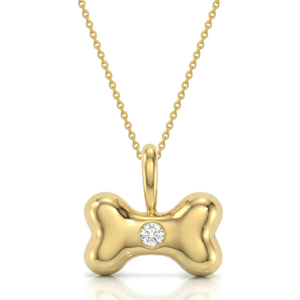 Dog Bone Urn With Single Crystal Necklace - Gold